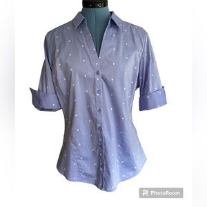 New York & Co polka dot 3/4 cuffed button sleeve blouse 7th Ave Design Studio M